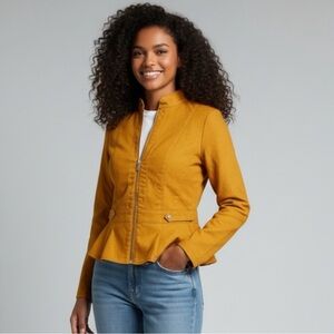 Baccini Faux Leather Jacket Yellow Size S | Vegan/Faux Leather Yellow Peplum Zip